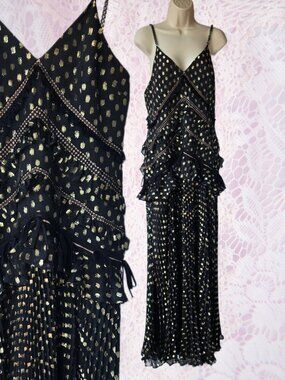 Black and Gold Chiffon Maxi Evening Dress Elegant Formal Evening